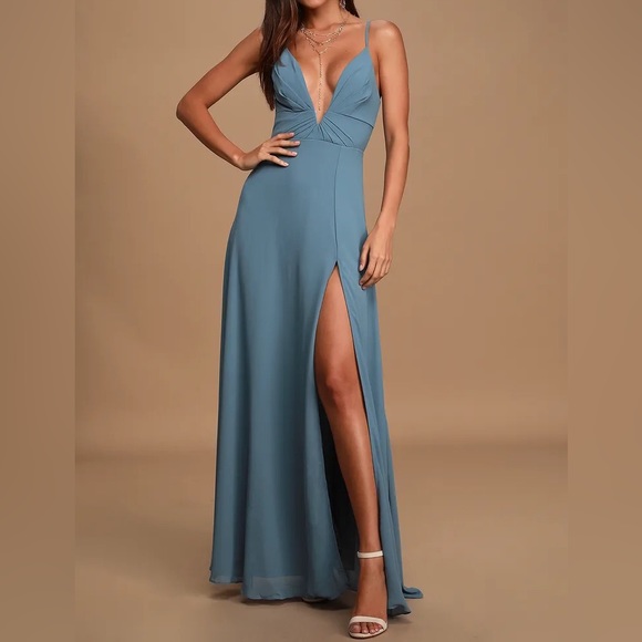 Lulus Slate Blue Maxi Dress | Dance with Me Dress | Slate Blue Bridesmaid Dress - Picture 1 of 11